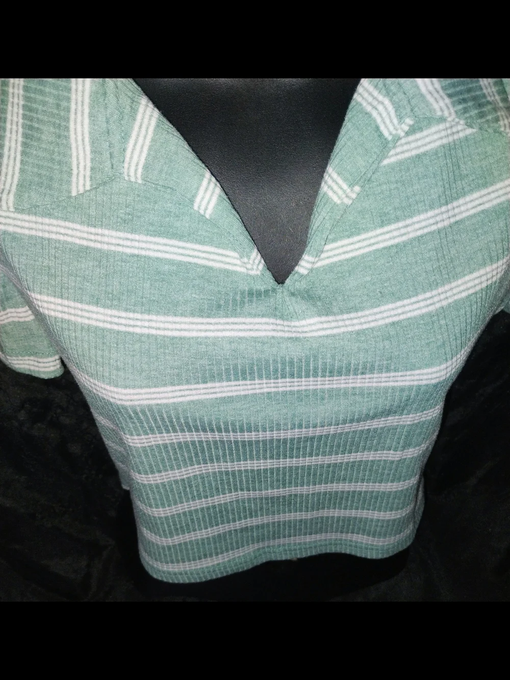 SHEIN Mint Green & White Striped Cropped Collared Top - Picture 5 of 8